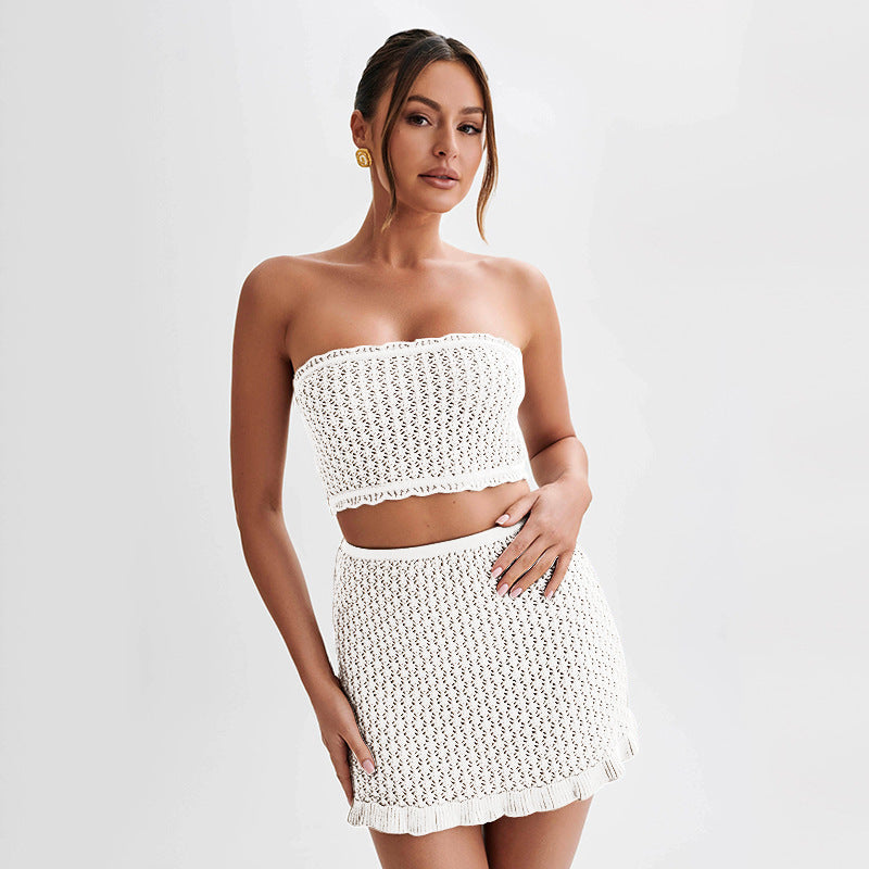 Damen Strick-Bandeau Top mit passendem Rock WW