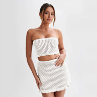 Damen Strick-Bandeau Top mit passendem Rock WW