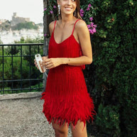 Damen Glitzerndes Kurzkleid mit Federn und funkelnden Pailletten WW