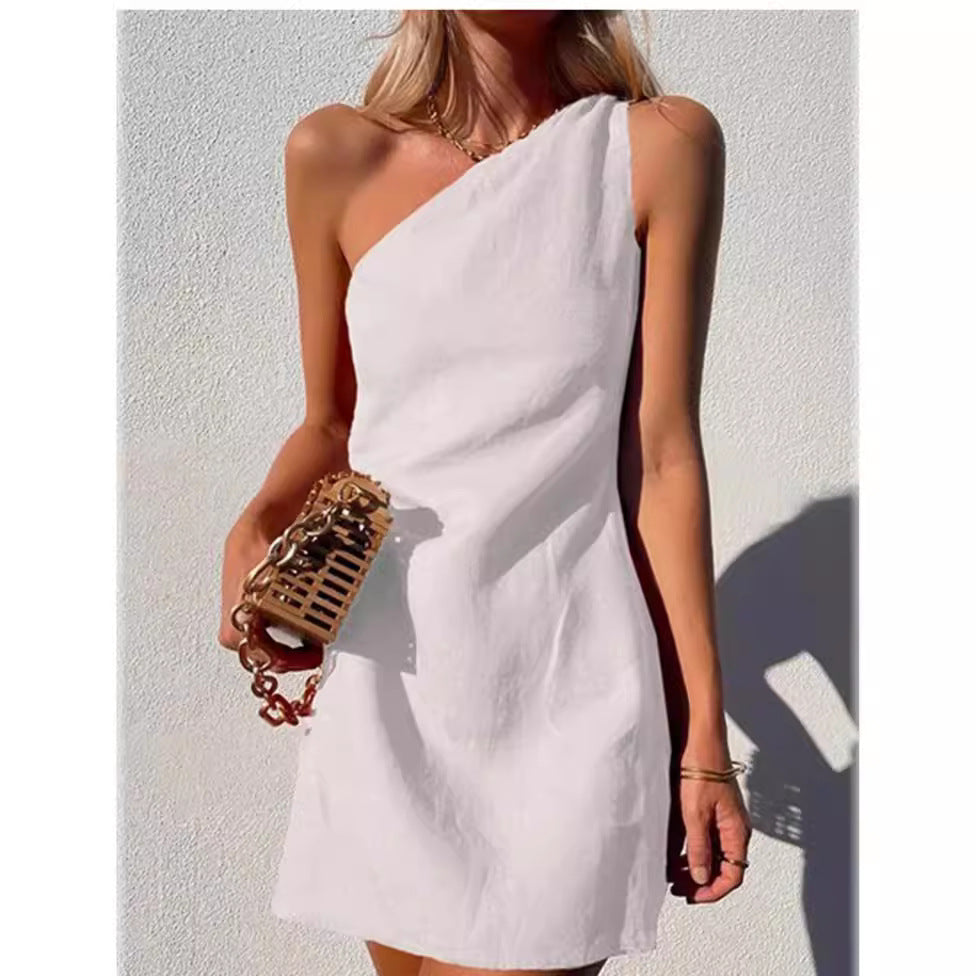 W&W Mode | Einfarbiges Slim Fit One-Shoulder Pendelkleid