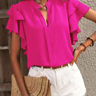 Damen Bluse mit dekorativen Rüschendetails und elegantem V-Ausschnitt WW