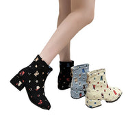 Damen Modische Ankle-Boots mit kreativem Geometrie-Druck und elegantem Reißverschluss W&W