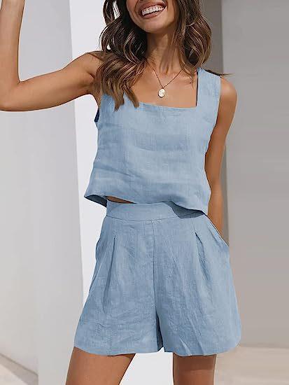 Damen Leichte Sommerbluse und Shorts Set WW