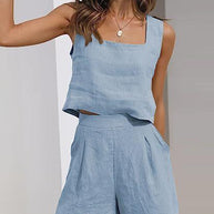 Damen Leichte Sommerbluse und Shorts Set WW