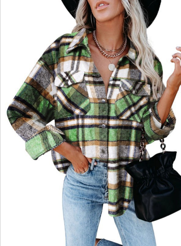 Damen Karobluse mit aufgesetzten Taschen und modernem Schnitt WW