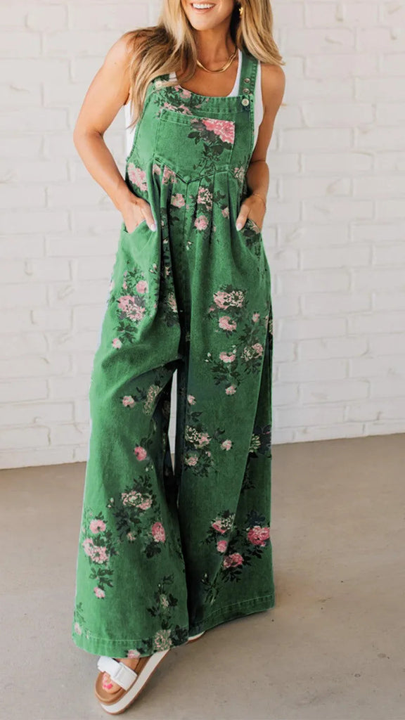 Damen lässiger Jeansoverall mit floralen Details und praktischen Taschen WW