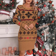 Damen Strickkleid mit festlichem Norweger-Muster und modernem Schnitt WW