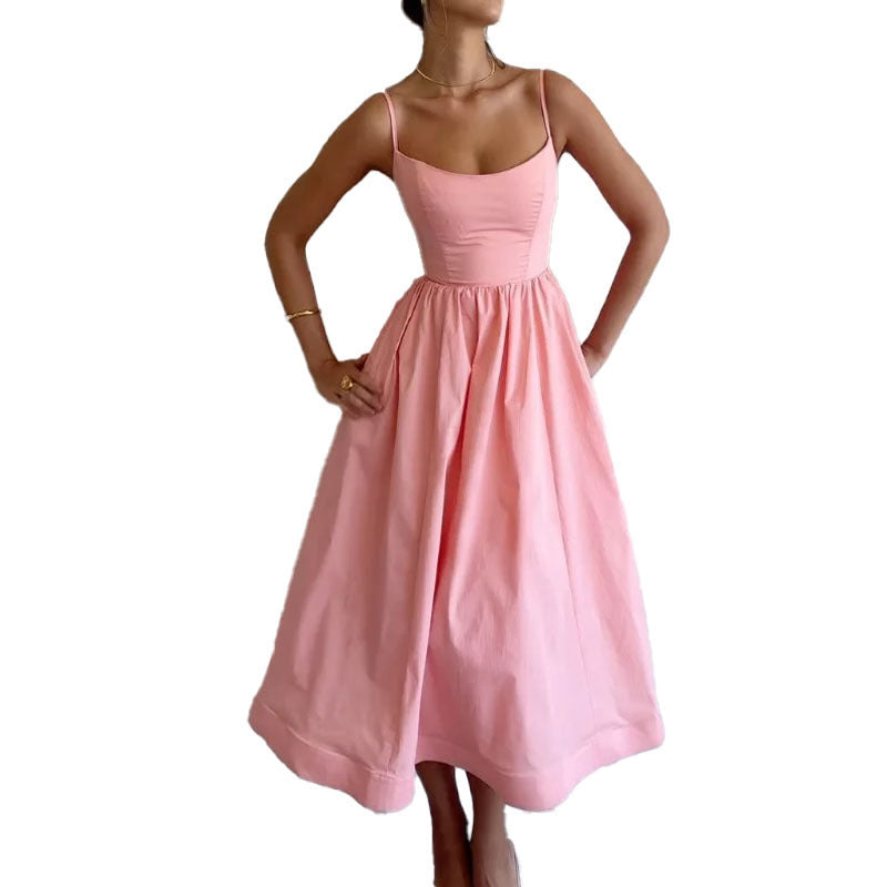 Damen Midi-Kleid mit tailliertem Oberteil und schwingendem Rock W&W Mode