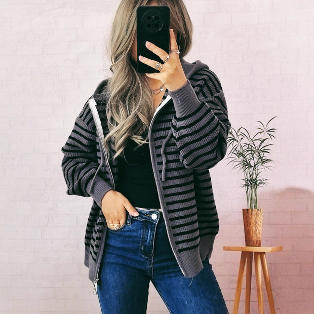 Damen Sportlicher Hoodie mit Streifenmuster und lässigem Schnitt WW