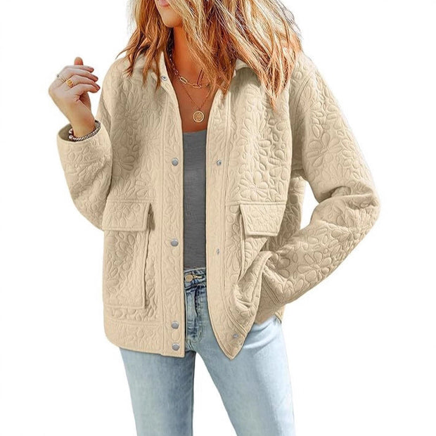 Damen Steppjacke mit praktischen aufgesetzten Taschen und floralem Muster WW