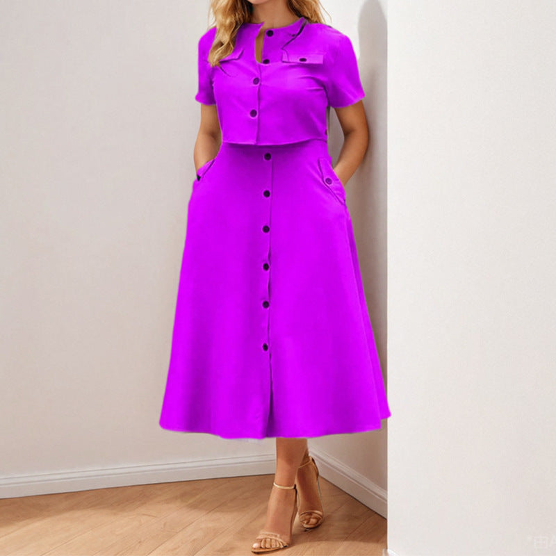 Damen Midi Kleid mit knöpfbarem Oberteil und taillierter Silhouette W&W Mode