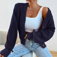 Damen bequeme Strickjacke mit schickem V-Ausschnitt WW