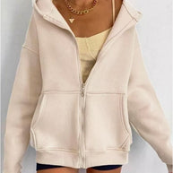 Damen oversized Kapuzenpullover mit Reißverschluss und praktischen Taschen WW