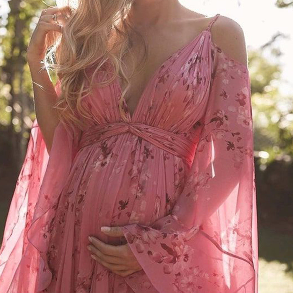 Damen Maxikleid mit schwingenden Ärmeln und floralem Muster WW