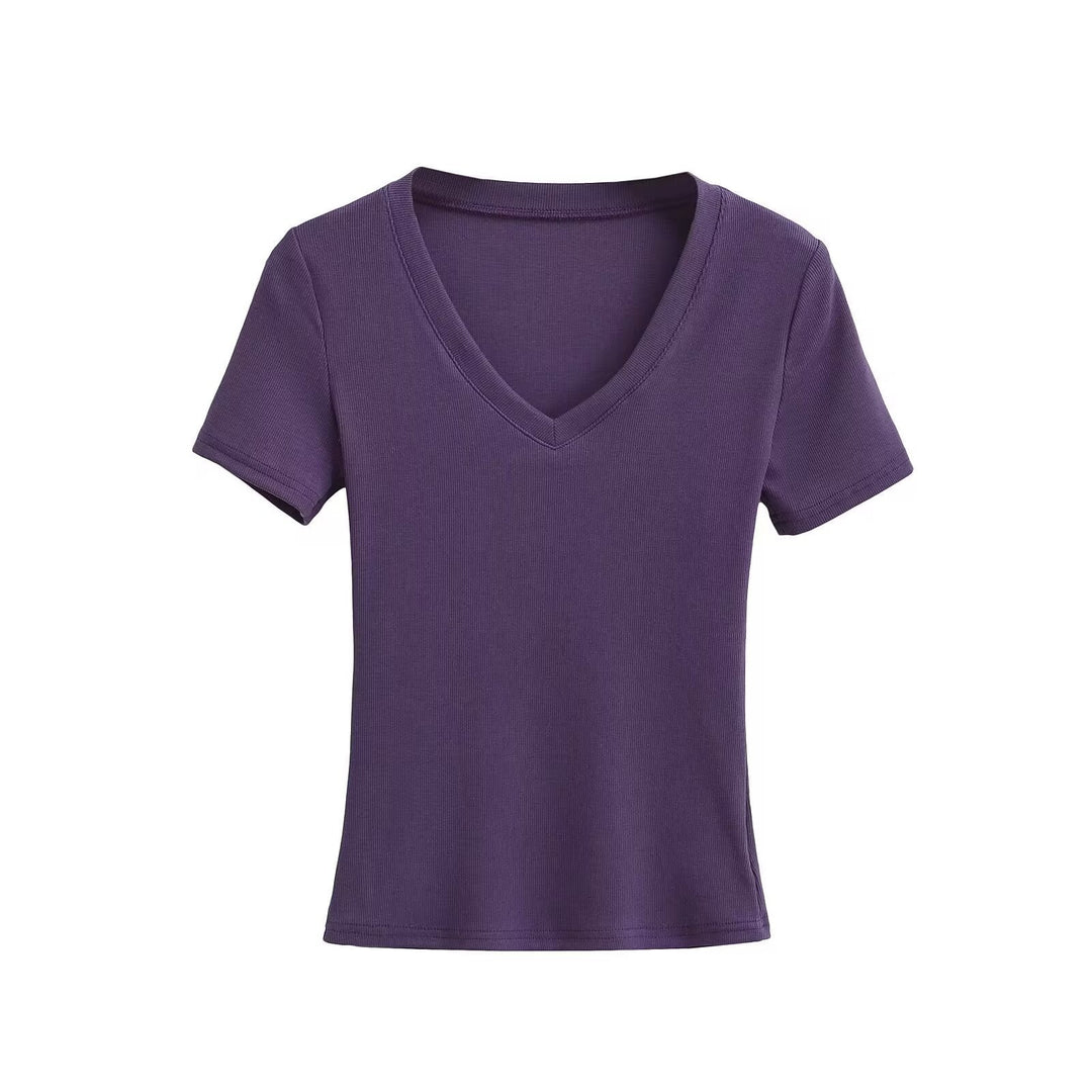 Damen V-Ausschnitt T-Shirt aus hochwertiger Baumwolle mit bequemer Passform W&W Mode
