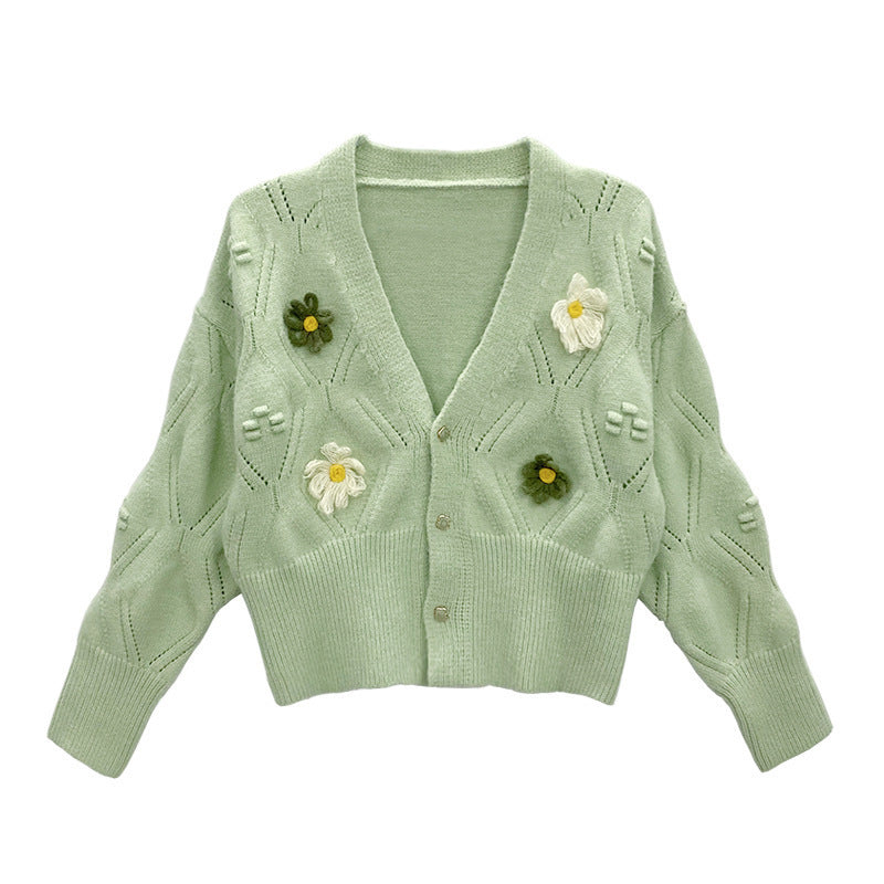 Damen Strickjacke mit floralen Applikationen und strukturiertem Design WW