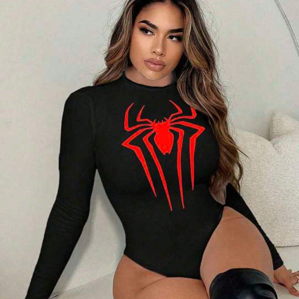Damen Body mit aufregendem Spinnenmotiv und modernen Longsleeve-Design W&W