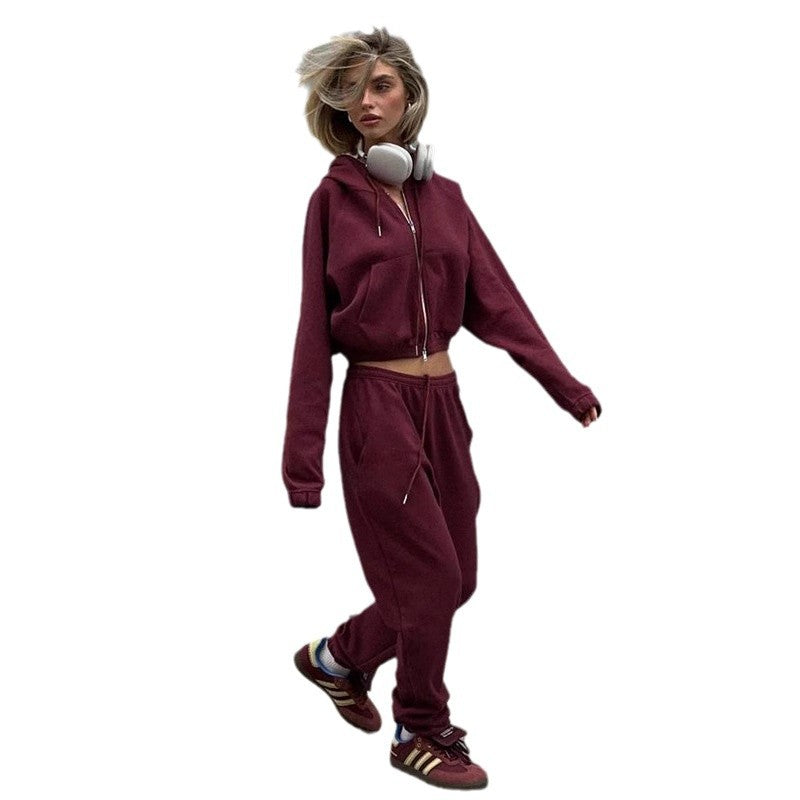 Damen Sportliches Hoodie-Set mit hohem Kragen und bequemen Hosen WW