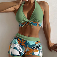Damen Sportliches Bikini-Set mit geflochtenem Oberteil und gemusterter Shorts WW