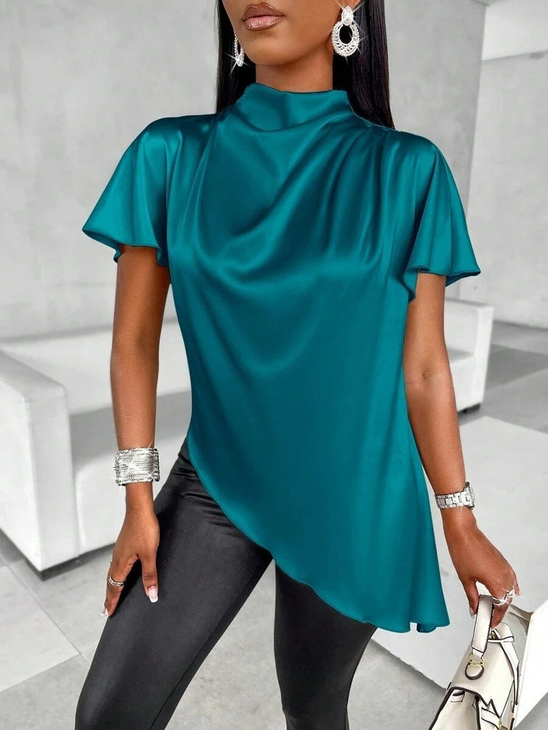 WW | Asymmetrischer Saum Seidensatin Shirt Top
