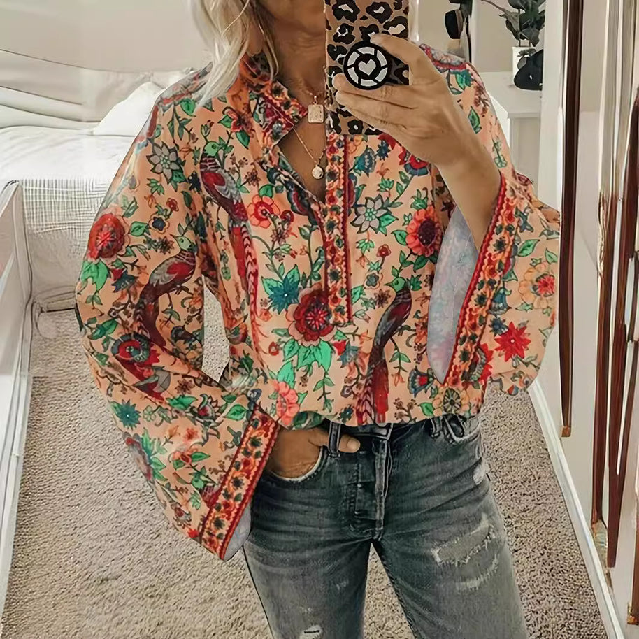Damen Bluse mit floralem Muster und weitem Ärmel WW
