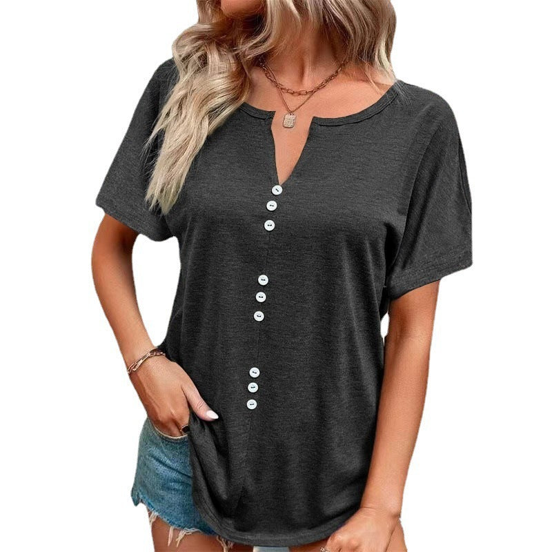 WW | Einfarbiges Weiches Modisches V-Ausschnitt T-Shirt in Übergrößen