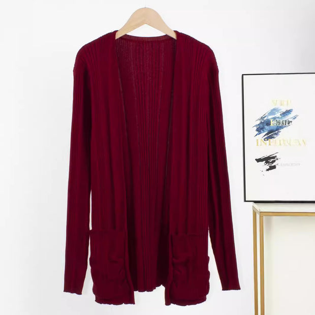 Damen Strickjacke mit raffinierten Rüschen und seitlichen Taschen WW