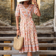 Damen Maxikleid mit floralen Mustern und Rüschen WW