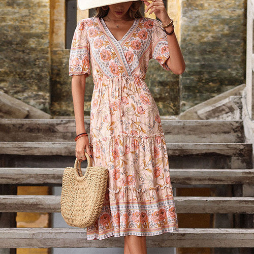 Damen Maxikleid mit floralen Mustern und Rüschen WW