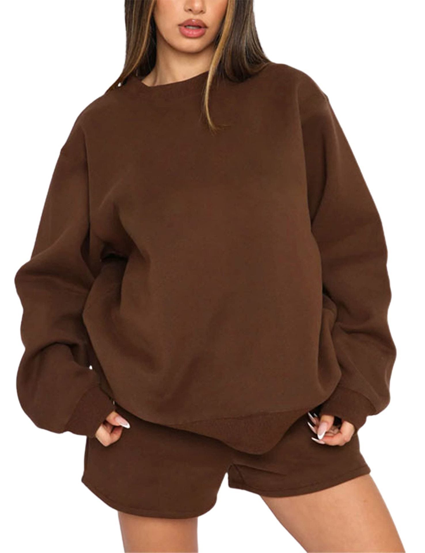 Damen bequemer Fleece-Cropped-Sweatshirt und Shorts-Mix WW