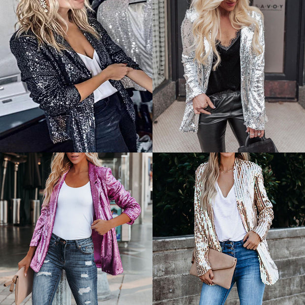 Damen Glitzernder Blazer aus Pailletten mit modernem Schnitt WW