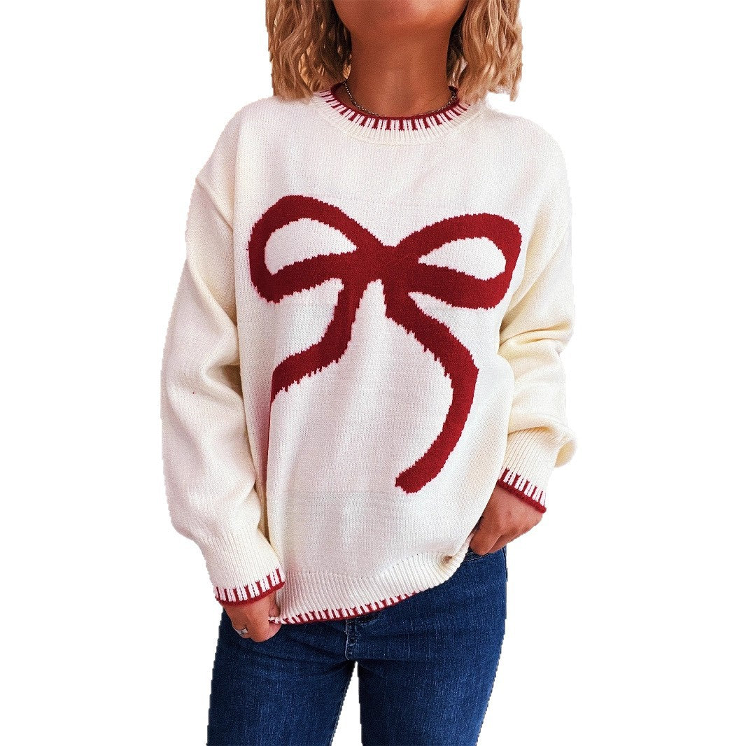Damen Strickpullover mit verspieltem Schleifenmotiv und elegantem Abschluss WW