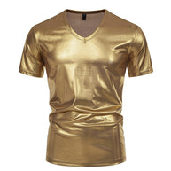 Herren Glänzendes Metallisches V-Ausschnitt T-Shirt WW