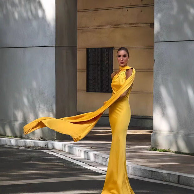 Damen Abendkleid mit asymmetrischem Schnitt und elegantem Stehkragen WW