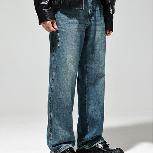 Herren Baggy Jeans im Vintage-Look mit distressed Effekten und hohem Bund WW