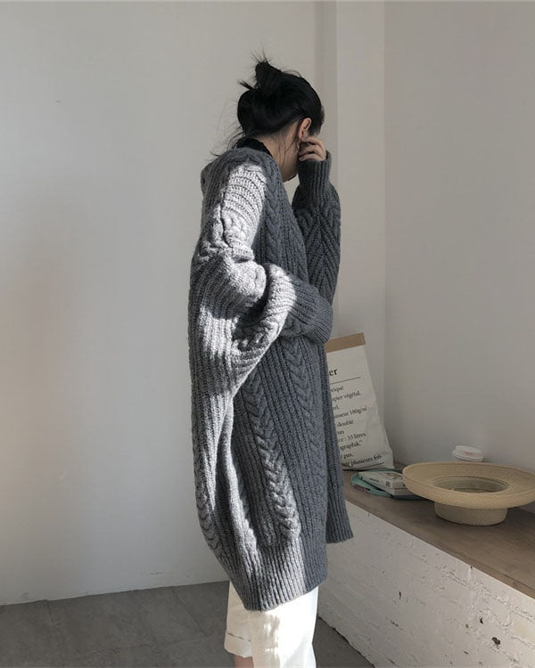 W&W Mode Retro einfach verdickt lose verdrehte lange Strickjacke