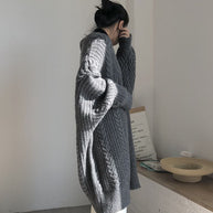 WW Retro einfach verdickt lose verdrehte lange Strickjacke