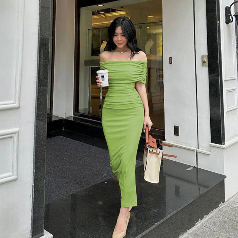 Damen Bodycon Maxikleid mit schulterfreiem Design und Raffungen WW