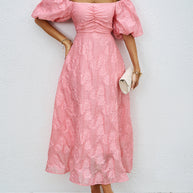 Damen elegantes Maxi-Kleid mit floralem Relief und schulterfreiem Design WW