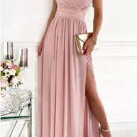 Damen Abendkleid mit elegantem V-Ausschnitt und Rüschendetails WW