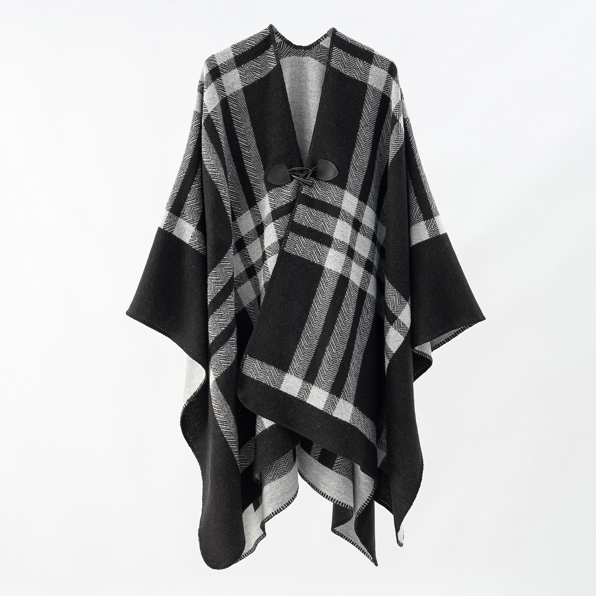 Damen Luxuriöser Geometrischer Poncho aus weichem Material mit dezenter Knopfverzierung WW
