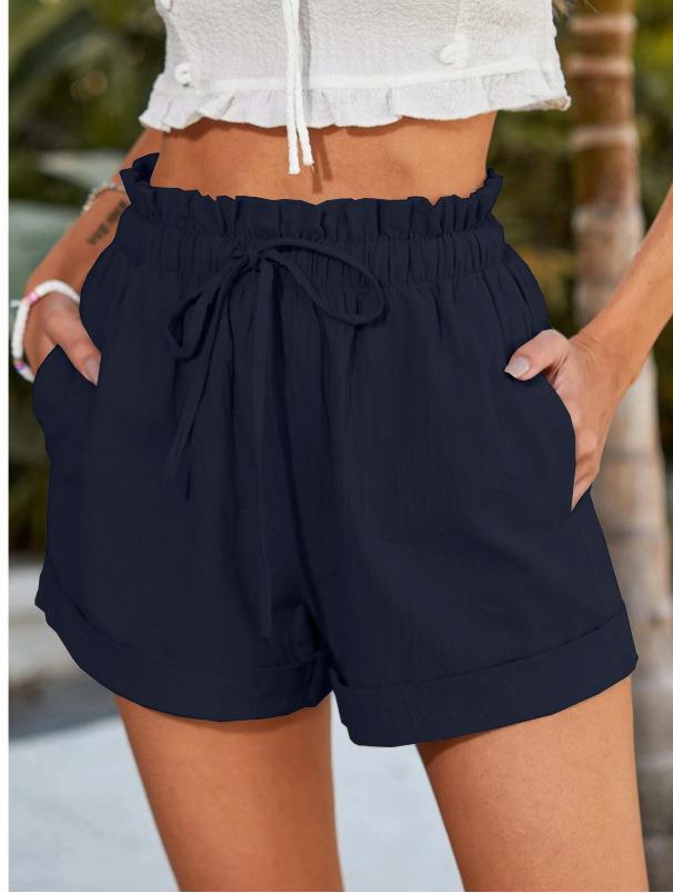 Damen elegante Stoffshorts mit hohem Bund und seitlichen Eingrifftaschen WW