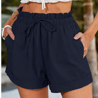Damen elegante Stoffshorts mit hohem Bund und seitlichen Eingrifftaschen WW