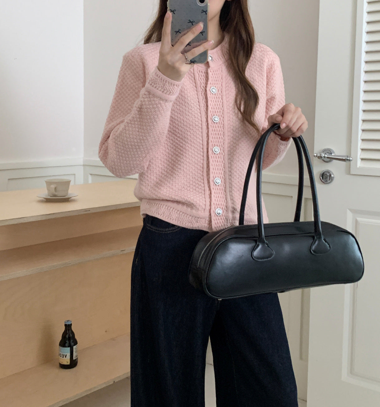 Damen Strickjacke mit strukturiertem Muster und hochwertigen Knöpfen WW