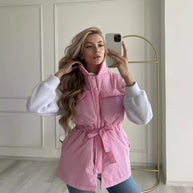 Damen sportliche Weste mit Kapuze und Taillenzug WW