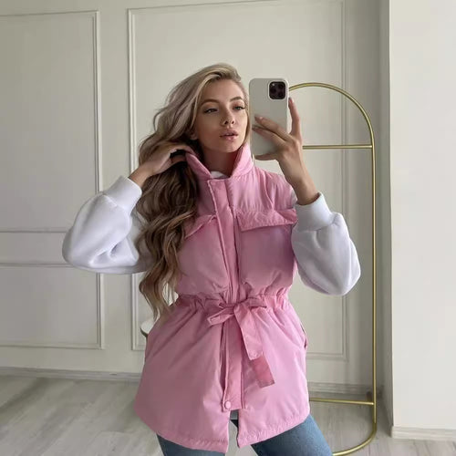 Damen sportliche Weste mit Kapuze und Taillenzug WW