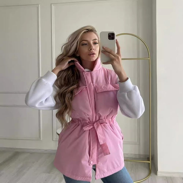 Damen sportliche Weste mit Kapuze und Taillenzug WW