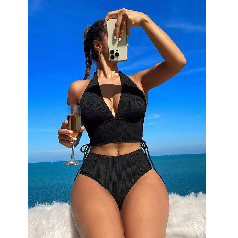 Damen Bikini-Set mit raffinierten Bindebändern und hohem Bund WW