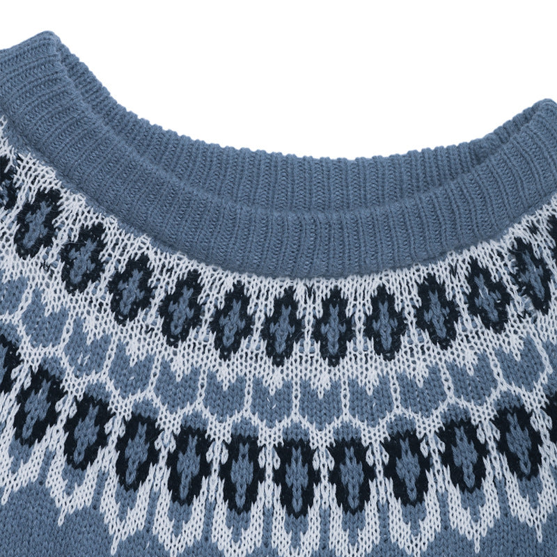 Damen Strickpullover mit skandinavischem Muster und großzügigem Schnitt WW