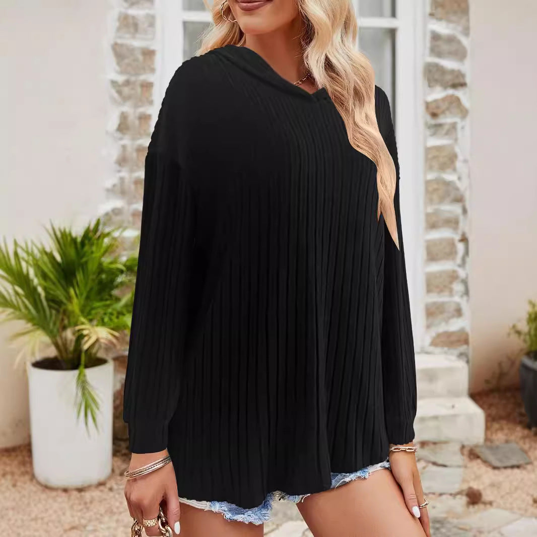 Damen lässiger Kapuzenpullover mit stilvollem Rippmuster und überschnittenen Ärmeln W&W Mode